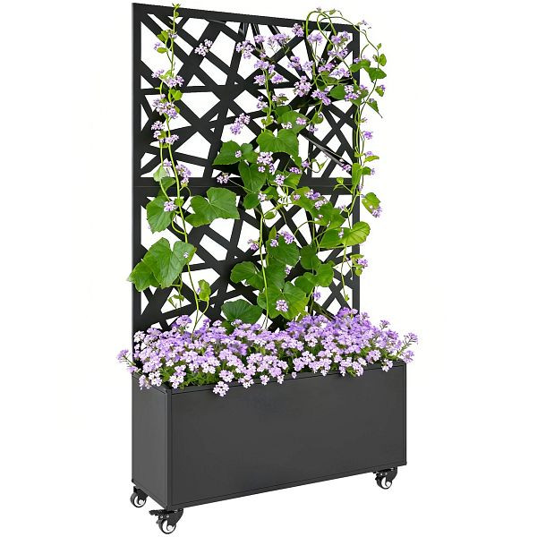 Outsunny Blumenkasten mit Sichtschutz Pflanzkasten mit Rolle Rankgitter 90 x 30 x 160 cm Metall Schwarz, 84H-524V00BK
