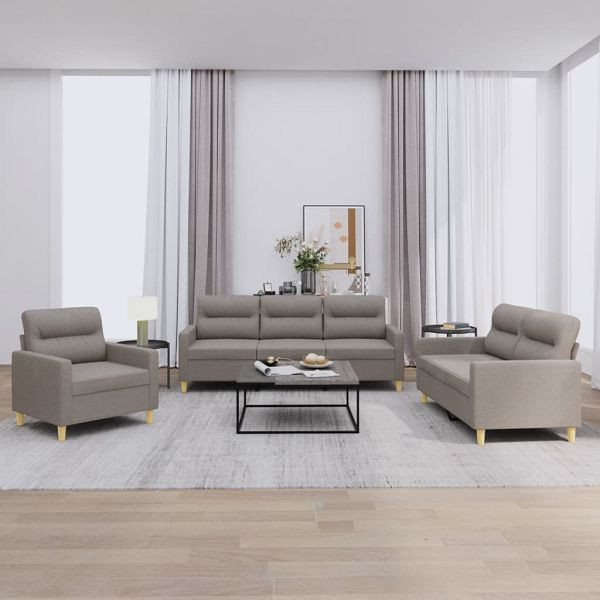 vidaXL 3-teilig Sofagarnitur mit Kissen Taupe Stoff, 3201543
