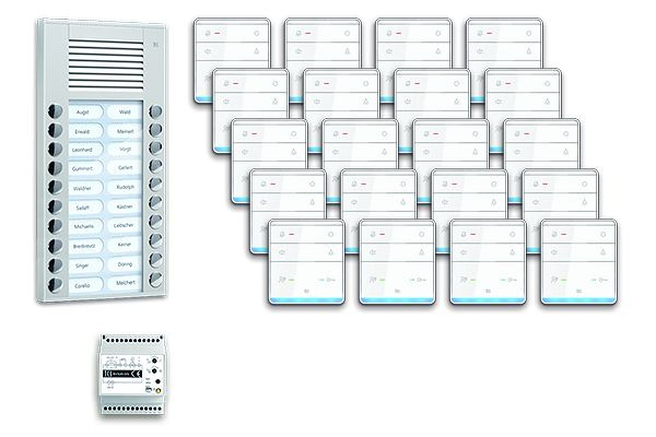 TCS Türkontrollsystem audio:pack AP für 20 Wohneinheiten, mit Außenstation PES 20 Klingeltasten, 20x Freisprecher ISW5010, Steuergerät, PPAF20-EN/01