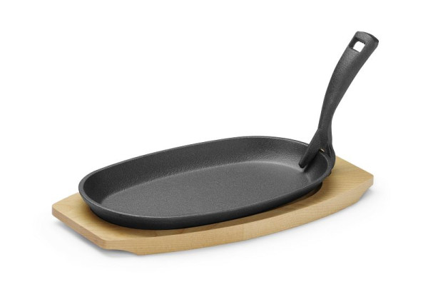 Hendi Gusseisenteller mit Holzunterlage und Greifzange, 629383