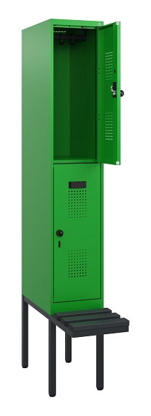 C+P Doppelstock-Spind Evolo PLUS, Bank, 2 Fächer, 1950x300x815mm, 6037/6037, Drehriegel, Sitzfläche Kunststoff, 0493405-10 S10133