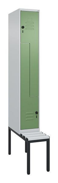 C+P Z-Spind Classic PLUS, mit untergebauter Sitzbank, 2 Abteile, 2120x300x815mm, 7035/6011, Drehriegel, 0800537-102 S10036