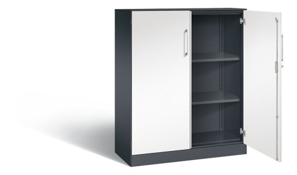 C+P Flügeltürenschrank Asisto, H1310xB1000xT435mm, Farbe: Schwarzgrau / Verkehrsweiß, Bügelgriff, 3 OH, 141032-000 S10185