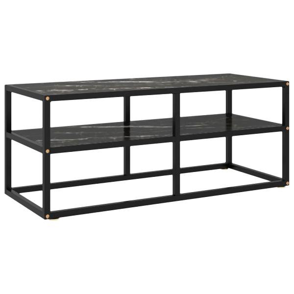 vidaXL TV-Schrank Schwarz mit Schwarzer Marmor-Optik Glas 100x40x40 cm, 322858