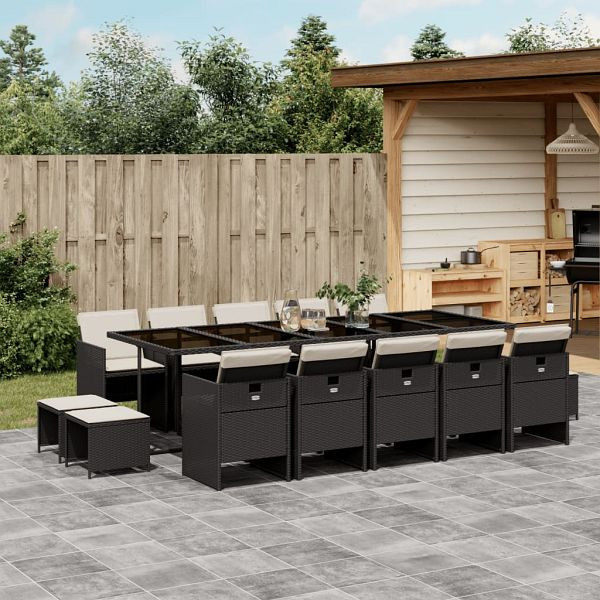 vidaXL 15-teilig Garten-Essgruppe mit Kissen Schwarz Poly Rattan, 3277757