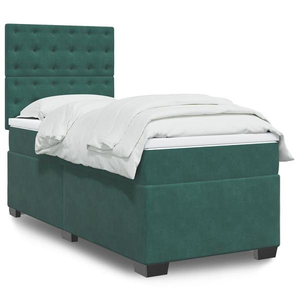 vidaXL Boxspringbett mit Matratze Dunkelgrün 90x190 cm Samt, 3290801