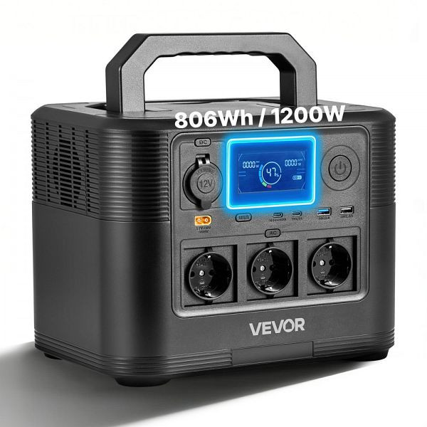 VEVOR Tragbare Powerstation 1200W, 806Wh LiFePO4-Akku, 9 Ausgänge für Notfälle, Camping, Wohnmobil (ohne Solarpanel), DXCNDYWTYNB8SOZ1E001V2