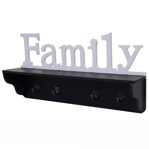 Mendler Wandgarderobe HWC-D41 Family, Garderobe Regal, 4 Haken massiv 30x60x13cm, schwarz/weiß, 62805