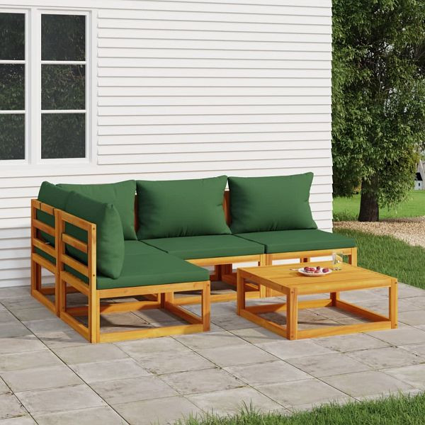 vidaXL 5-teilig Garten-Lounge-Set mit Grünen Kissen Massivholz, 3155333