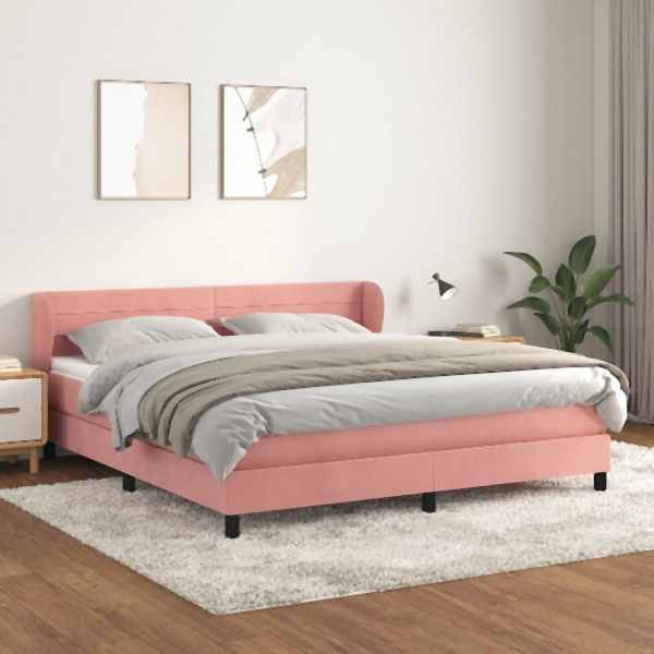 vidaXL Boxspringbett mit Matratze Rosa 180x200 cm Samt, 3127570