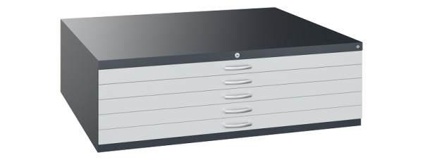 C+P Flachablageschrank Serie 7100_7200, H420xB1350xT960mm, 7016/7035, 5 Schubladenblenden doppelwandig, 7200-000 S10388