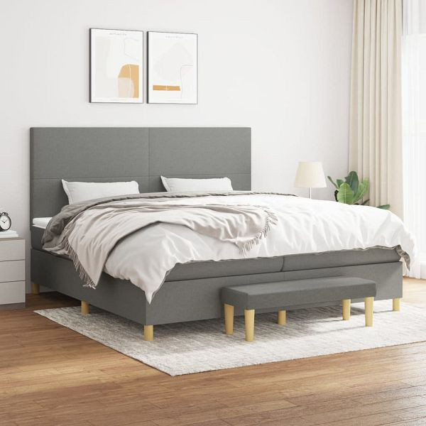 vidaXL Boxspringbett mit Matratze Dunkelgrau 200x200 cm Stoff, 3137022