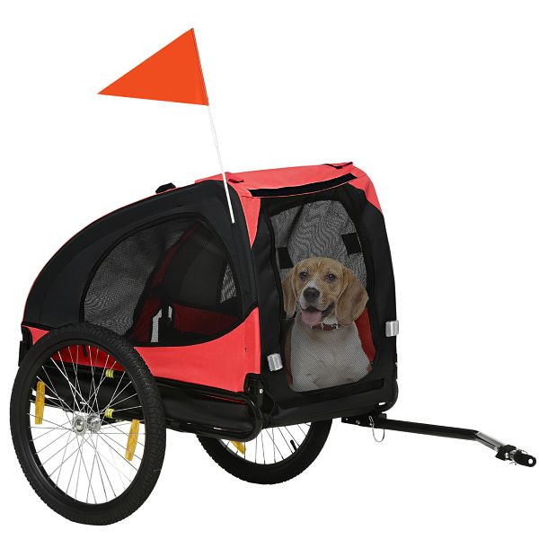 PawHut Hundeanhänger, klappbarer Hunde-Fahrradanhänger, wasserbeständig, Oxfordstoff, Stahl, 140 x 71 x 83 cm, Rot, D00-169V00RD