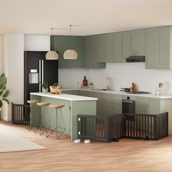 vidaXL 8-tlg. Hundetor mit Tür Faltbar Schwarz 640 cm Pappelholz, 3155682