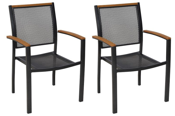 Merxx Itanos Stapelsessel, 2er Set, Applikationen und Armlehnen aus Kunststoff in realistischer Holzoptik, Aluminium mit Kunststoff, 50478-217