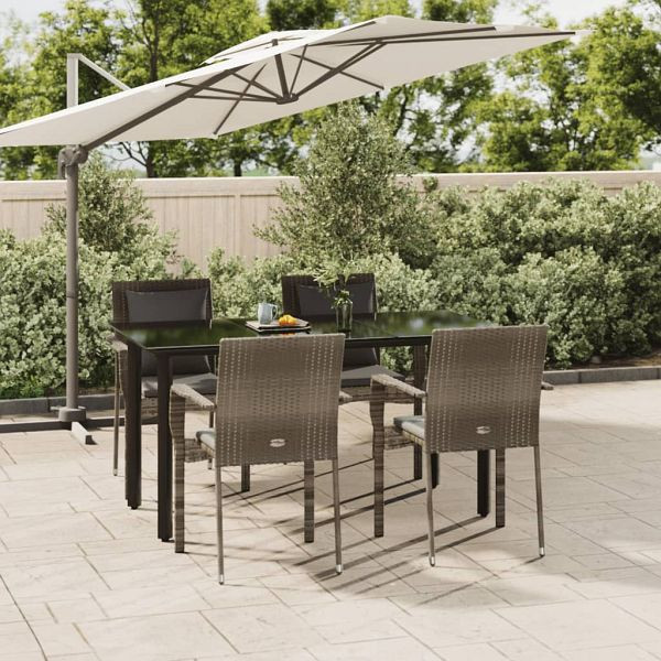 vidaXL 5-tlg. Garten-Essgruppe mit Kissen Schwarz und Grau Poly Rattan, 3185116