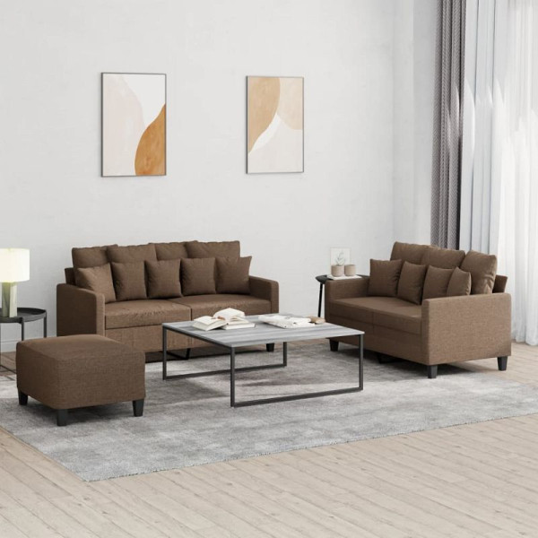 vidaXL 3-teilige Sofagarnitur mit Kissen Braun Stoff, 3201659