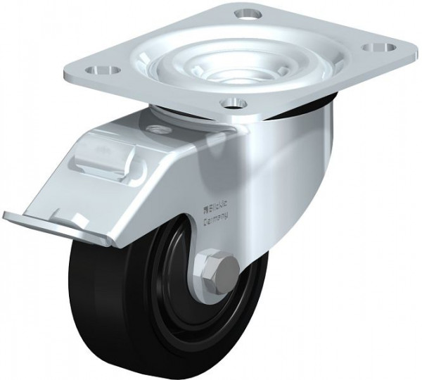 Blickle L-POEV 80KD-FI Stahlblech-Lenkrolle, mittelschwere Ausführung, mit Anschraubplatte & Feststeller, Elastik-Vollgummi, Schwarz, 850467