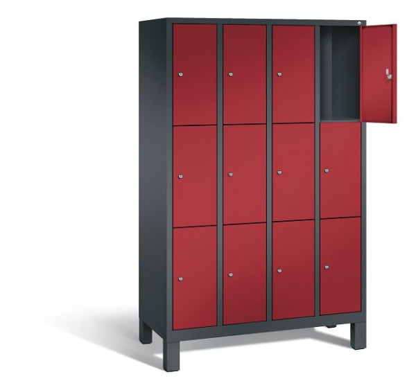 C+P Schließfachschrank Evolo, H1850xB1190xT500mm, Farbe: Schwarzgrau / Rubinrot, 48010-403 S10024