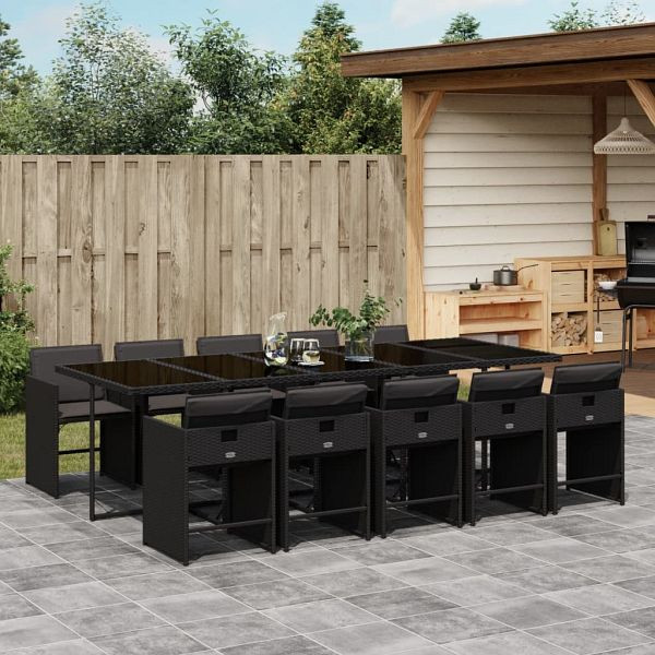vidaXL 11-teilig Garten-Essgruppe mit Kissen Schwarz Poly Rattan, 3277878