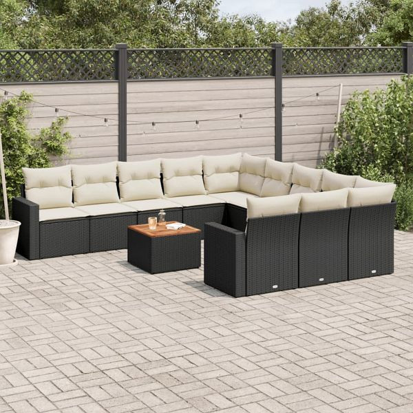 vidaXL 12-teilig Garten-Sofagarnitur mit Kissen Schwarz Poly Rattan, 3224348