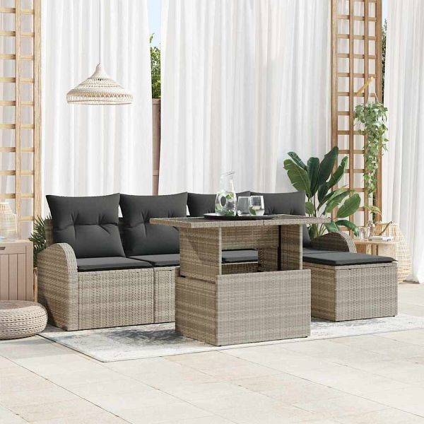 vidaXL Garten-Sofa-Set mit Kissen 6-teilig Hellgrau Poly-Rattan, 3357365