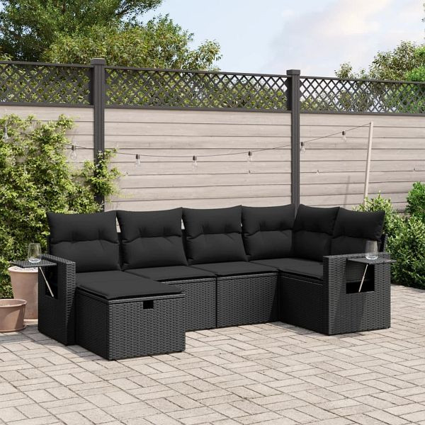 vidaXL 6-teilig Garten-Sofagarnitur mit Kissen Schwarz Poly Rattan, 3263791