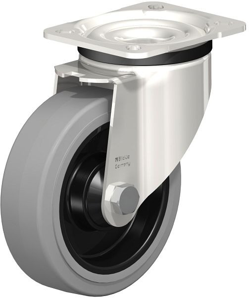 Blickle LKX-POEV 125KD-1-SG Edelstahl-Schwerlast-Lenkrolle mit Anschraubplatte, Elastik-Vollgummi, Grau, 758432