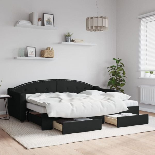 vidaXL Tagesbett Ausziehbar mit Schubladen Schwarz 80x200 cm Stoff, 3197563