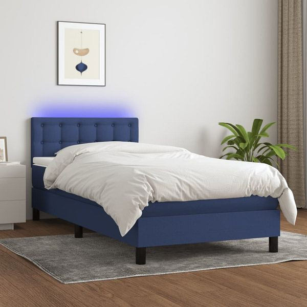 vidaXL Boxspringbett mit Matratze & LED Blau 80x200 cm Stoff, 3133435
