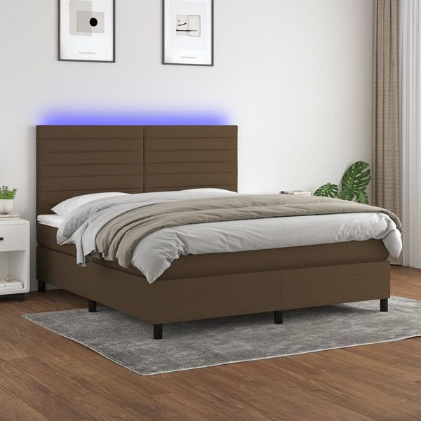 vidaXL Boxspringbett mit Matratze & LED Dunkelbraun 180x200 cm Stoff, 3134976