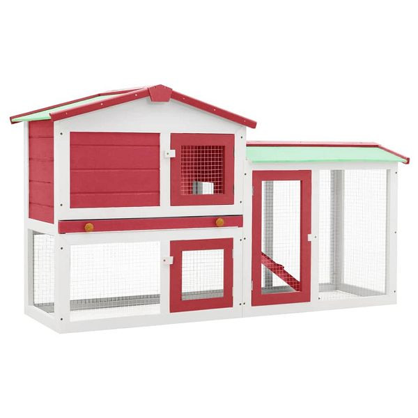 vidaXL Großer Kaninchenstall Rot und Weiß 145x45x84 cm Holz, 170842