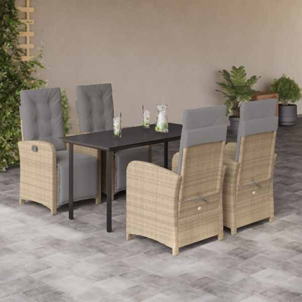 vidaXL 5-tlg. Garten-Essgruppe mit Kissen Beige Poly Rattan, UV-beständig, 3212593