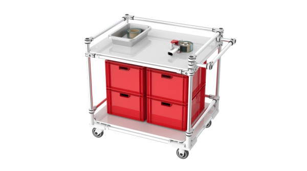 TRILOGIQ 2-stöckiger Regal-Trolley mit 3 Anschlägen/Ebene, 49A-1
