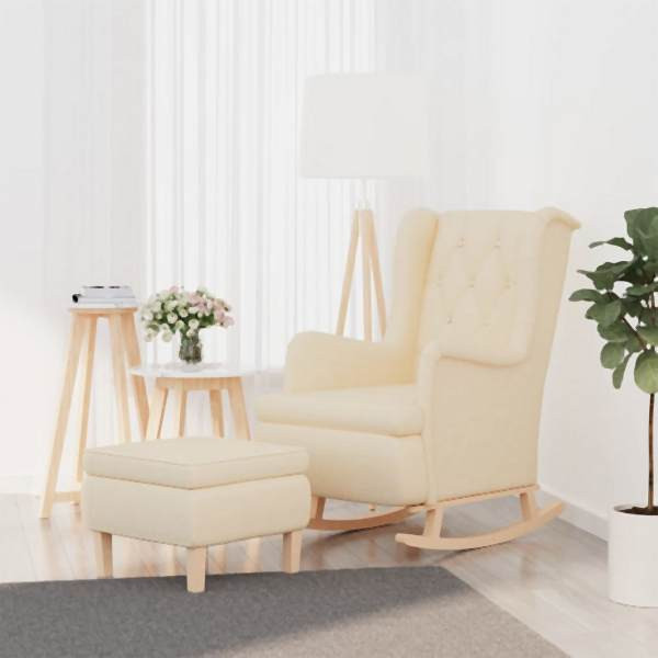 vidaXL Schaukelsessel mit Hocker Creme Stoff, Füllung: Schaumstoff, 3121281