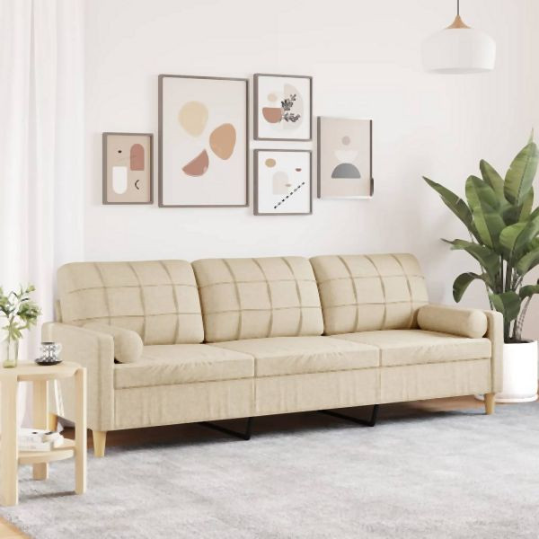 vidaXL Sofa 3-Sitzer mit Zierkissen Creme 210 cm Stoff, 3278203