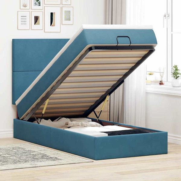 vidaXL Ottoman-Bett mit Matratzen & LEDs Dunkelblau 90x200 cm Samt, 3314226