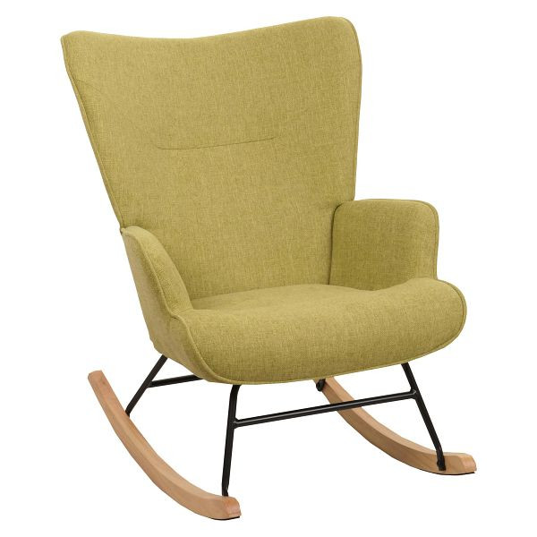 Mendler Schaukelstuhl HWC-N14, Schwingstuhl Relaxsessel Fernsehsessel, Massiv-Holz Metall Stoff/Textil 320g/m², grün, 105732