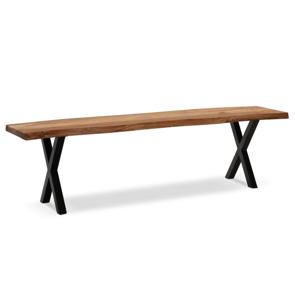 Wohnling Esszimmerbank 160x40x45,5 cm Akazie Massivholz/Metall, Esstischbank Modern, Holzbank ohne Lehne, Küchenbank mit X-Beinen, Sitzbank Groß, WL7.299