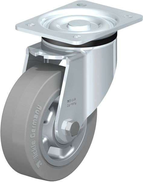 Blickle LK-ALEV 150K-SG Stahlblech-Lenkrolle, schwere Ausführung, mit Anschraubplatte, Elastik-Vollgummi, Grau, 661702