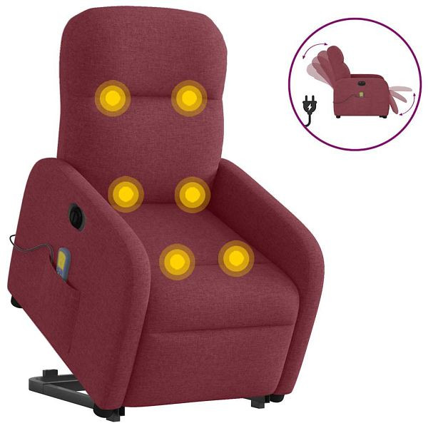 vidaXL Elektrischer Massagesessel mit Aufstehhilfe Weinrot Stoff, 3303005