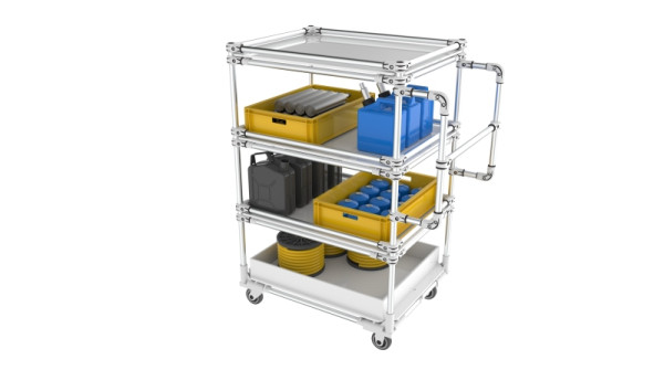 TRILOGIQ 4-stöckiger Trolley mit integrierter Aufbewahrung und 4 Anschlägen/Ebene, 49D-11