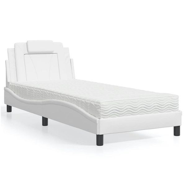 vidaXL Bett mit Matratze Weiß 80x200 cm Kunstleder, 3208755