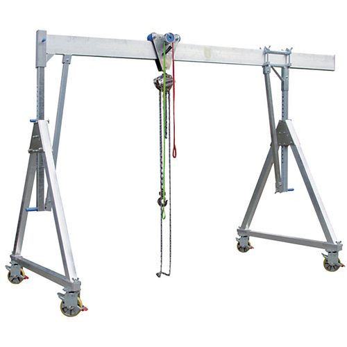 Planeta Aluminium-Schnellbau-Portalkran, klappbar und fahrbar, Tragfähigkeit: 1000 kg, max. Gesamthöhe: 3400 mm, J00434