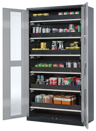 asecos Chemikalienschrank Systema-T CS-106G, Korpus anthrazit, Flügeltüren silber, 6 Tablarauszüge, 209056