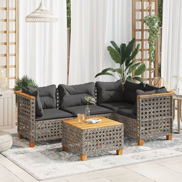 vidaXL 5-tlg. Garten-Sofagarnitur mit Kissen Grau Poly Rattan, 3261807