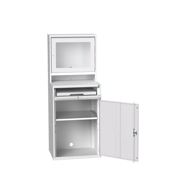 bott verso Computerschrank mit Bildschrimfach, mit Hängeschrank, 1 Fachboden, 1 Tablar, BxTxH: 650 x 550 x 1650 mm, Lichtgrau / Lichtgrau, 16928001.16