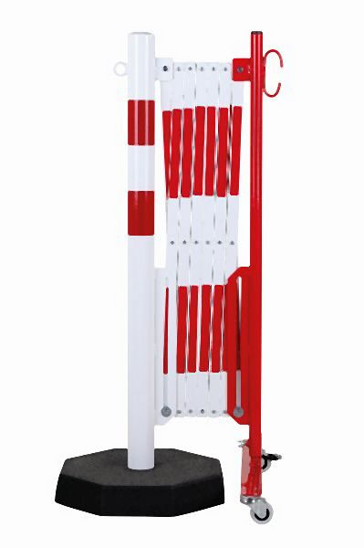 CRASH STOP Scherengitter rot-weiß 3,6m mit Pfosten Ø60mm und mobiler Fußplatte, 70-75