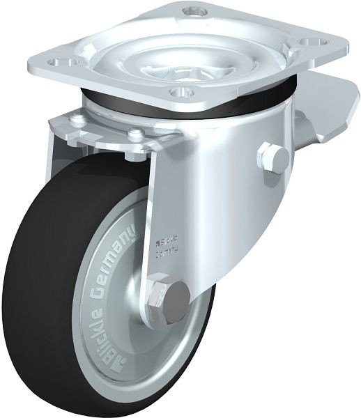 Blickle LK-PATH 100K-1-ST-FK Stahlblech-Lenkrolle, schwere Ausführung, mit Anschraubplatte & Feststeller, Thermoplastisches Polyurethan, Grau, 852236