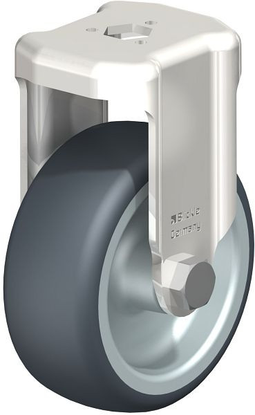 Blickle BKRXA-TPA 80G Edelstahl-Apparate-Bockrolle mit Rückenloch, Thermoplastisches Gummi-Elastomer, Grau, 574269